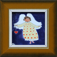 Kornelia Fehér: Little angel - fire enamel - framed 18x18cm - artwork 10x10cm - 23/854