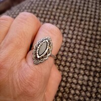 Antique onyx and marcasite silver ring