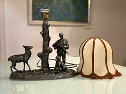 Antique table lamp hunting scene