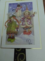 Régi ausztrál, karácsonyi kinyithatós képeslap,hóember, manók, 2001