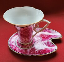 Japán Yakimono Dragon porcelán kávés teás reggeliző csésze csészealj kistányér rózsa mintával