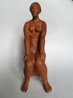 László Marosán: seated nude 30 cm terracotta statue