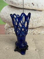 Bohemia cobalt blue perforated glass vase a67