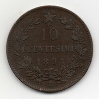 Olaszország 10 olasz centesimi, 1893 BI
