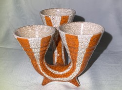 Gorka Géza három ágú váza - 17 x 19 cm - retró kerámia dekor