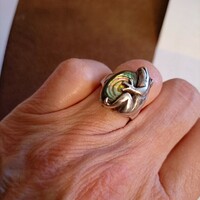 925-ös ezüst gyűrű abalone kagyló és béka