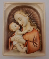 Antique Hummel porcelain, figurative wall decoration Mary with her little one, tmk1, flawless old