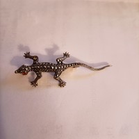 Silver snake pin, brooch with marcasite