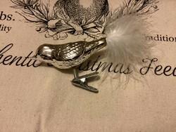 Üveg ezüst színű csipeszes madár madárka karácsonyfadísz