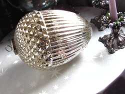 Hatalmas ezüst foncsoros üveg makk karácsonyfadísz