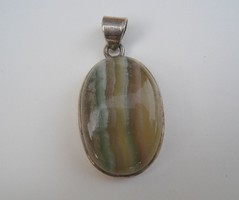 Large silver pendant with fluorite