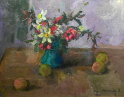 Spring flower bouquet by István Moldován (1911 - 2000).