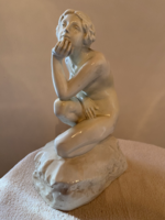 Zsigmond Strobl of Kisfaludi - thinking girl - glazed ceramic sculpture