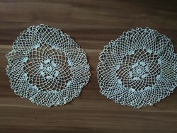 2 identical old circular very beautiful crocheted lace tablecloths in one