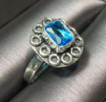 925 Silver ring with blue topaz stone size 5.5 (16.5 mm diameter) Indian silver ring