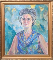 Platthy György: Női portré (olajfestmény kerettel) pécsi művész