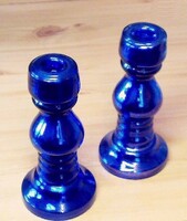Pair of tangled blue glass candlesticks with special individual mood lighting