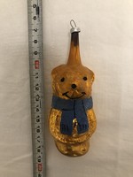 Antique glass Christmas tree decoration, teddy bear with a scarf