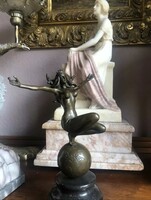 Female act with globe - bronze sculpture
