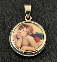 Special angelic silver pendant with fire enamel 925/--new