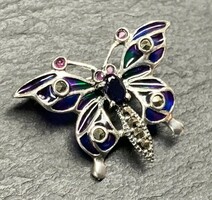 Butterfly silver brooch with marcasite and fire enamel silver /925/ --new