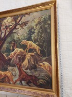 Hunting scene, oil painting on canvas, large size
