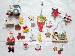 Mini wooden figure Christmas tree ornaments star moon rocking horse Santa bell locomotive angel wreath pine tree