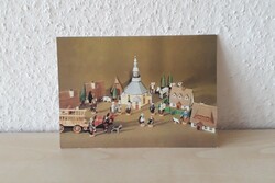Retro karácsonyi képeslap az NDK-ból. Falukép. Postatiszta