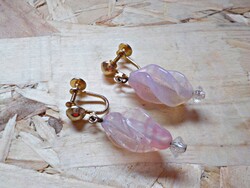 Antique gold-plated pink opal glass beaded earrings