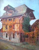 Geza Ulrich: Lucerne (oil painting) autumn street scene, Switzerland