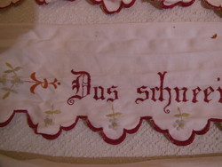 Shelf strip - 4 pieces! - Hand embroidery - 105 x 15 cm - old - linen - Austrian
