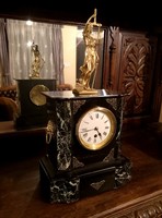 Refurbished antique French stone mantel clock