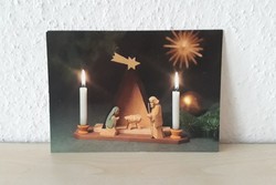 Retro karácsonyi képeslap az NDK-ból, Szent család. Postatiszta