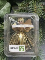 Angel girl in gold dress Christmas tree decoration - holding Christmas tree