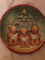 Karácsonyi fém tálca tányér 3 mackós 26 cm. Új.