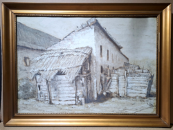 Ólak - arable wasteland, 1972 (signed oil painting in frame) farm, peasant world