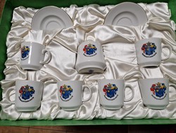 Hódmezővásárhely, Alföld porcelain marked coffee set, decorated with the town's coat of arms, in a gift box