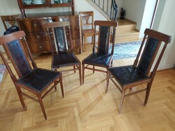 4 Art Nouveau chairs covered in leather