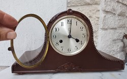 Table Clock with Bim-Bam Art Deco Style and Convex Glass Fireplace Mantel Clock. Video available.