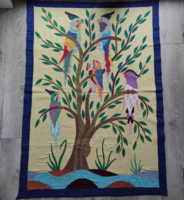 Hatalmas papagájos patch work kézzel varrott textil falikép
