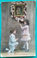 Antik színezett üdvözlő képeslap, gyerekek, futott, kelt 1916, Kiskunfélegyházára címezve