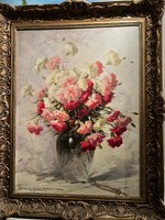 Henczné Deák Adrienn " Virágcsendélet gyöngysorral" című nagy méretű olaj vászon kompozíciója!