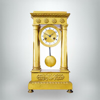 Francia négy oszlopos felesütős kandalló óra, aranyozott bronz tok - Mester óra
