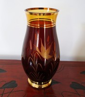 Fabulous, polished pattern, art deco brown Czech glass vase