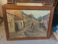 Egri street, painting, pastel, cardboard, 50x70 cm+ wooden frame