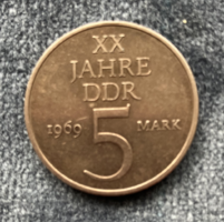 XX Jahre DDR 5 Mark 1969 - 20 éves az NDK emlékpénz