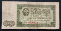 Ritka! Lengyelország 2 Zlote / Zloty 1948, F+