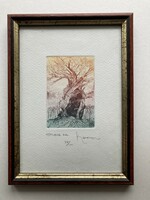 Kis péter (1957-): old wood, colored, marked, numbered artistic etching