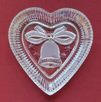 Christmas glass bowl plate offering bell jingle pattern heart shape