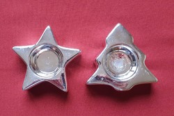 Christmas silver colored German porcelain candle holder set decoration accessory star pine tree